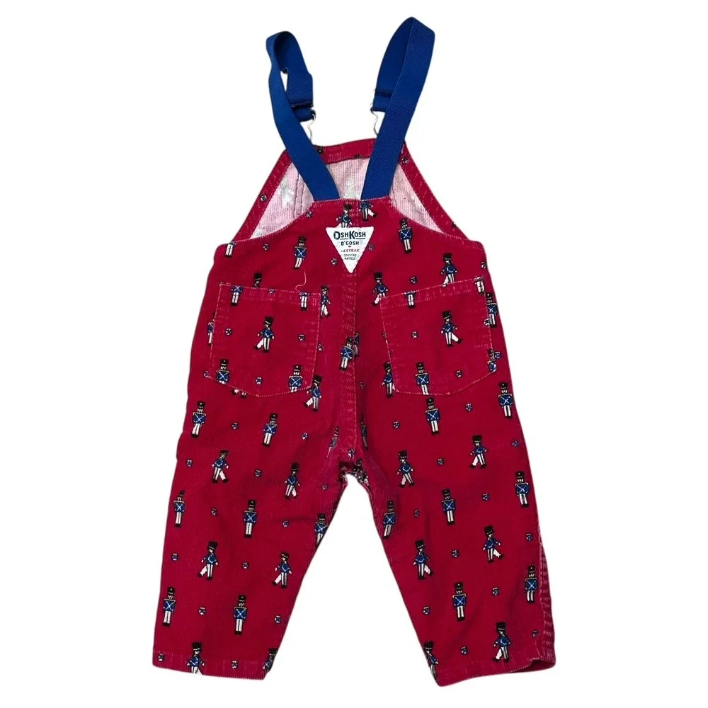 Vintage 6-9 months Oshkosh Vestbak Red Corduroy Christmas Toy Soldiers Overalls‎